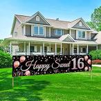 16th Birthday Decorations Sweet 16 Banner Party Supplies, Rose Gold Happy S送料無料