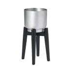 CLOVER(クローバー) アルミプランター ウィズウッドスタンド H45.5 マットシルバー 6号 鉢カバー プランターカバー ポット 観葉植物 室内 屋内