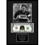 【ディエゴ・マラドーナ/Diego Maradona】サッカー/アルゼンチン/FCバルセロナ/写真サインプリント本物USA1ドル札フレーム証明書付/BW/2