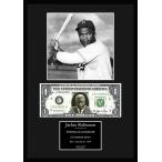 MLB!メジャーリーグ/プロ野球選手!【ジャッキー・ロビンソン/Jackie Robinson】写真本物USA1ドル札フレーム証明書付/モノクロ/9