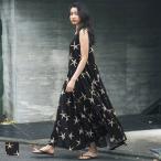 ロングワンピース レディース ヒトデ レーヨン ワンピ 柄ワンピース マキシワンピ リゾートワンピース Aライン ロング丈 総柄 メール便不可 23ss coca