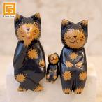 バリネコS(親子)(ブラック)   アジアン雑貨 バリ 猫 置物 グッズ 木製 木彫り インテリア インドネシア アジア エスニック ココバリ