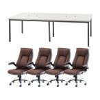 【メーカー直送】Netforce フリーアドレスデスクロイズチェアセット 4人用 WH／BR【代引不可】【お客様組立】フリーアドレスデスク