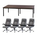 【メーカー直送】Netforce フリーアドレスデスクロイズチェアセット 4人用 WN／GY【代引不可】【お客様組立】フリーアドレスデスク