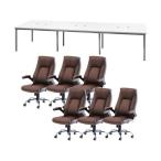 【メーカー直送】Netforce フリーアドレスデスクロイズチェアセット 6人用 WH／BR【代引不可】【お客様組立】フリーアドレスデスク