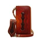 メンズ 長財布 革 ケイシーズ（KCs） インレイ&amp;オーバーレイ ミッドランド クロコダイル ライトブラウングラデーション ウォレット KMW010LB