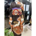 ショッピング成人式 貸衣装処分品　振袖  渋め　ちゃいろ鶴 アレンジ 成人式 フルセット