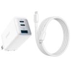 [在庫処分] アンカー Anker PowerPort III 3-Port 65W Pod with USB-C & USB-C ケーブル セット ホワイト 3台同時に充電可能 充電器 急速充電 PD B2667N22||