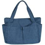 [imeetu]トートバッグ マザーズバッグ 肩掛けバッグ グローサリー 通学 帆布 大容量 多機能 無地 (ダークブルー)