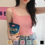 タンクトップ レディース トップス  フリル リブ タンク インナー 夏 可愛い