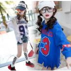 韓国系子供服 カットソー 長袖 Tシャツ 厚手 レター ロゴ ダメージ スポーツＭＩＸ オーバーサイズ ＢＩＧシルエット 2019 春夏 キッズ 女の子