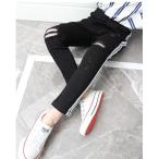 韓国系子供服 デニム パンツ サイド ライン クラッシュ ダメージ キッズ 女の子 男の子 2019 春 韓国系ファッション ストレッチ 若干