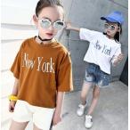 韓国系子供服 Ｔシャツ ＢＩＧシルエット オーバーサイズ ロゴ キッズ 女の子 半袖 2019 春夏 韓国系ファッション トレンドデザイン