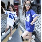 韓国系子供服 ワンピース ロゴ スポーティー スポーツＭＩＸ コーデ キッズ 女の子 半袖 2019 春夏 韓国系ファッション