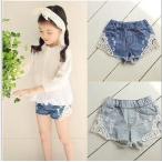 韓国系子供服 デニム ショート パンツ レース クラッシュ ダメージ カットオフ キッズ 女の子 2019 春夏 韓国系ファッション