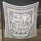 【新品同様】エルメス カレジェアン140 アマゾンの祭典・バンダナ カシミア シルク ブラン ノワール カシシル 13571
