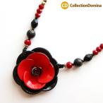 Yahoo! Yahoo!ショッピング(ヤフー ショッピング)バイカラー 大ぶり 花 フラワー 樹脂パーツ ネックレス ビーズ マグネットクラスプ 磁石 レッド 赤 ブラック 黒 ゴールド レディース アクセサリー ma