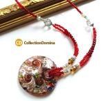 Yahoo! Yahoo!ショッピング(ヤフー ショッピング)ヴェネチアンガラス風 ロング ラウンド 丸型 ガラス ベネチアンガラス風 大ぶり 秋色 ネックレス ガラスペンダント シルバー レッド アジャスター付