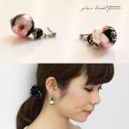 母の日 早割 ピアス ホタルガラス ガラス玉 ピンク チタンピアス