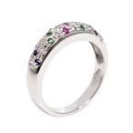 ショッピングルビー 約0.3ctマルチストーンリング 15号 K18WG ダイヤモンド ルビー サファイア エメラルド ななめ ホワイトゴールド 地金4.2g 中古 送料無料