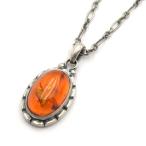 ジョージジェンセン 琥珀ネックレス ヘリテージコレクション 2001 SV925 アンバーネックレス カボションカット シルバー 中古 送料無料