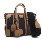 ショッピングＧＧキャンバス グッチ トップハンドル2wayショルダーバッグ 715772 GGキャンバス レザー ダブルG バウレットハンドバッグ ゴールド金具 中古 送料無料