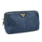 プラダ ポーチ 1N0693 デニム インディゴブルー トライアングルロゴ 小物入れ メイクポーチ コスメポーチ 青 中古 送料無料