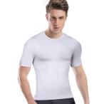 SUTOMO 加圧シャツ メンズ 加圧インナー コンプレッションウェア 加圧式Tシャツ 半袖 スポーツウェア (ホワイト, L)