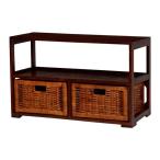 ランドリーチェスト 2段 籐カゴ付 マホガニー材 アジアンテイスト 約幅73cm （ ラタン チェスト アジアン家具 天板付き 収納 籐 天然木 ）