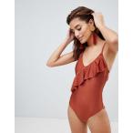 ウェアハウス 水着 レディース Warehouse swimsuit with frill detail in rust エイソス ASOS 日本未入荷 新作 人気 インポート