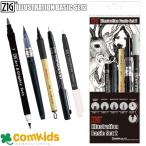 ZIG ILLUSTRATION BASIC SET2/筆ペン5V　IKTB-21/5V　呉竹　マーカー　ミリペン　デザイン　漫画　マンガ　イラスト