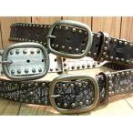 牛革ベルト  used加工＆英字＆小玉打ちタイプ 40mm幅 【3色】ベルト used加工 本革 牛革 革 本牛革 メンズ レディ・・・　送料無料