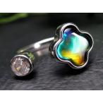 生物起源の宝石5Aアンモライト&ホワイトトパーズクローバーリングフ...