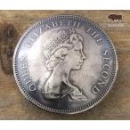 コンチョ　ボタン　本物コイン使用　香港　1ドル　エリザベス2世　直径約25mm　sizeb　人物　コインコンチョ　ネジ式コンチョ　パーツ