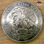 コンチョ　ボタン　本物コイン使用　メキシコ　25ペソ 銀貨 シルバー　イーグル　直径約37mm　sizee　コインコンチョ　ネジ式コンチョ　パーツ
