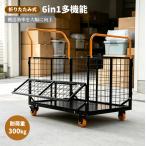 【先着20名様5%OFFクーポン利用】台車 カゴ台車 メッシュ台車 折りたたみ式 耐荷重300kg 平板台車両用 両側ハンドル 前扉開閉式 ストッパー付キャスター