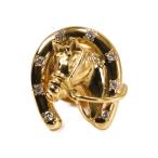 K18 馬蹄 ホースシュー ピンブローチ ダイヤモンド ゴールド タックピン 0.05ct ユニセックス 馬 プレゼント 宝石保証書付き