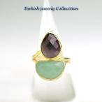 Yahoo! Yahoo!ショッピング(ヤフー ショッピング)【売り尽くし半額セール】アメジスト＆カルセドニー　ターキッシュ２ストーンリング２　パワーストーン　指輪フリーサイズ　2月誕生石　天然石