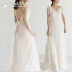 新品ウェディングドレス 白 パーティードレス ウエディングドレス エレガント 簡約 パーティー 花嫁ロングドレス Vネック 結婚式 二次会