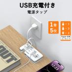 USB充電付き ミニポータブルコンセント iPhone/スマートフォン充電 USBポート付 USB2+Type-C1ポート ホワイト おしゃれ 2個AC口 3個USBポート