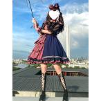 アイドル 赤 紺 ロリータジャンパースカート ゆめかわいい チェック柄 ツートン 森ガール 演出服 aライン ゴシック ロリータ服 フリル制服 学生服