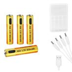 充電式電池 単4形 単四 乾電池 充電池 1.5V 高容量 800mWh 約1000回 リチウムイオン電池 保護回路付き エコ AAA電池 TYPE-C充電ケーブル付き 収納ケース付き