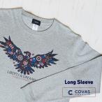 COVAS GRAPHIC 長袖 Tシャツ アメリカンイーグル 杢グレー 402452-15 ユニセックス ロンT プリントTシャツ アメリカ 鷲