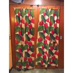 ビンテージ40’s●花柄バーククロスカーテン2点セット●210504s2-fbrフラワーパターンリーフ柄雑貨ファブリック生地布インテリアUSA