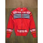ビンテージ70's★K-martキッズフード付き雪柄ジップアップカーディガン赤size12★60's80's古着ガールズパーカパーカー子供服ニット長袖USA