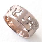 エス 和柄 アクセサリー 霞桜×猫 平打ちリング 透かし彫 8mm幅 ピンクシルバー 白仕上げ レディース [S-Rn-P] ハンドメイド ジュエリー 作家 三浦砂織 指輪 春