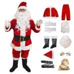 コスプレ 10点セット クリスマス衣装 メンズサンタクロース サンタ帽子 サンタウィッグ メンズ 豪華 サンタ コスプレ 髭 ヒゲ ひげ カツラ ウィッグ パーティー