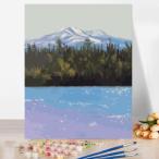 油絵 絵画 壁掛け 父の日 塗り絵 油絵 セット インテリア 美術品 湖畔の白峰 DIY絵 キャンバス プレゼント 壁デコ 壁装飾  名画 手作り 風景画 絵 敬老の日