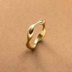 ステンレス製 リング 指輪 金属アレルギー ウェーブ 波 変形 メタル ぷっくり 15号 17号 大人 ゴールド ゆうパケット送料無料