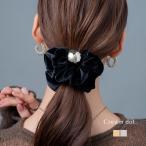 ショッピングシュシュ 【最大30％OFF×全品送料無料】シュシュ ベロア ベルベット 光沢感 メタルボール ボリューム 大きめ ヘアゴム ヘアアクセ まとめ髪 髪留め